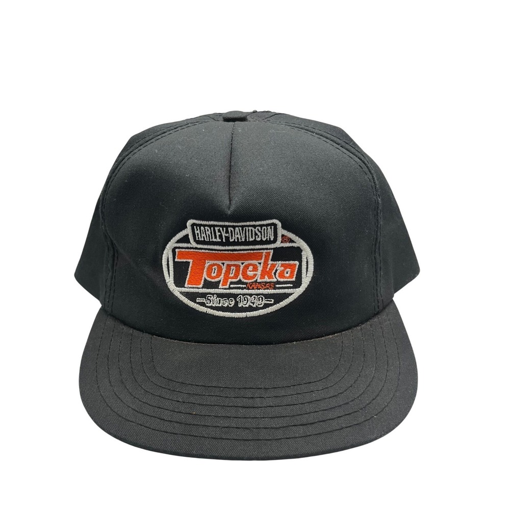 Vintage Black Harley Davidson Trucker Hat Topeka Made In USA-845